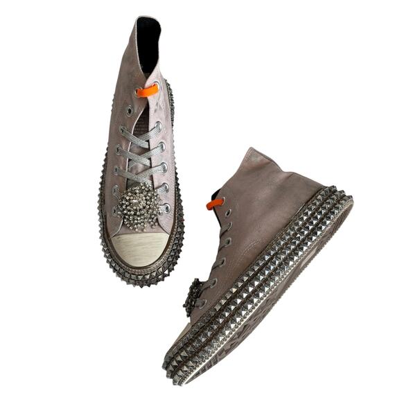 NAN-KU Couture Cruise Mellow Mauve Hi-Top Studded Embellished Sneakers sz 38 NEW - Picture 1 of 8
